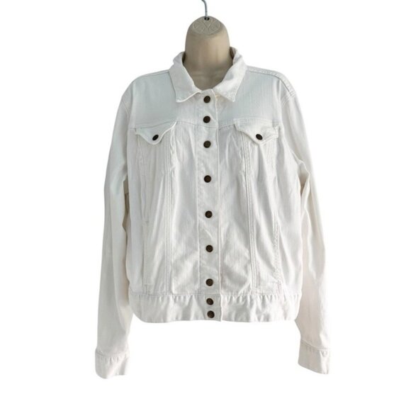 Lucky Brand Woman's Sz XL Sabrina Pearl White Denim Jean Jacket Snap Front - Picture 2 of 10